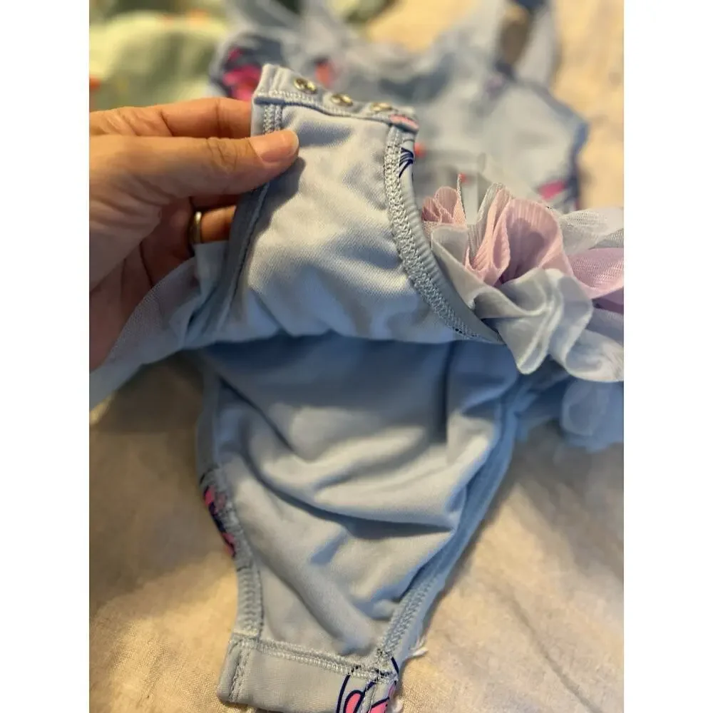Lot Of 3 Cat And Jack Girls One Piece Bathing Suits Size 18 Months 2T Rash Guard